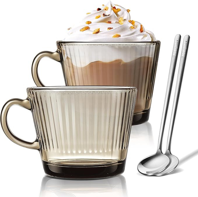 Joeyan Glass Coffee Mugs Cappuccino Latte Cups Tea Cup with Spoon,Amber Aesthetic Mug for Espress... | Amazon (US)