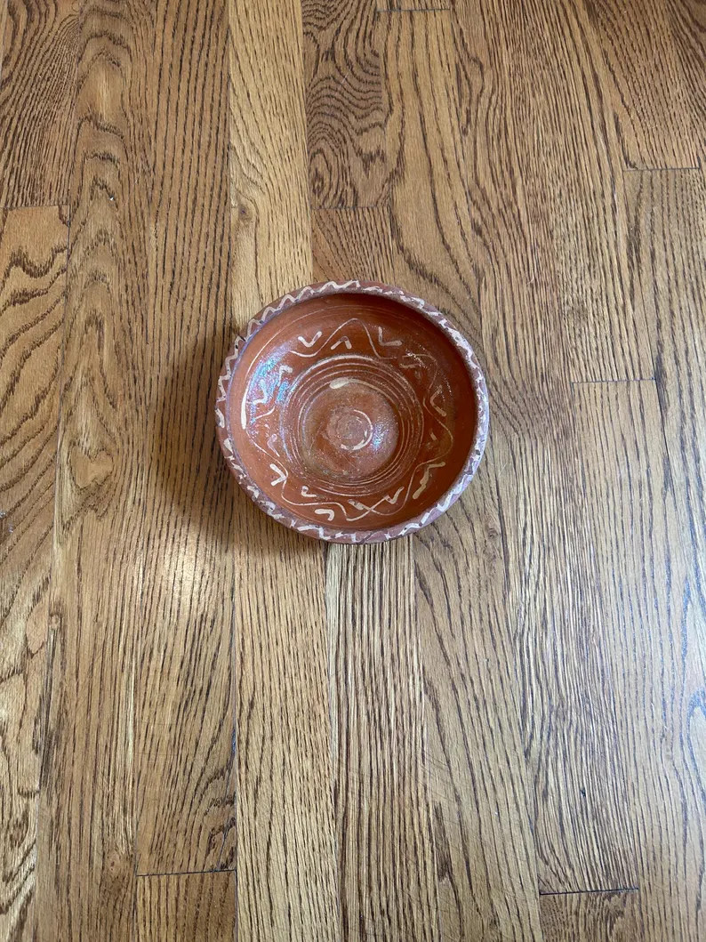 Vintage Folk Art Terra Cotta Bowl - Etsy | Etsy (Global)