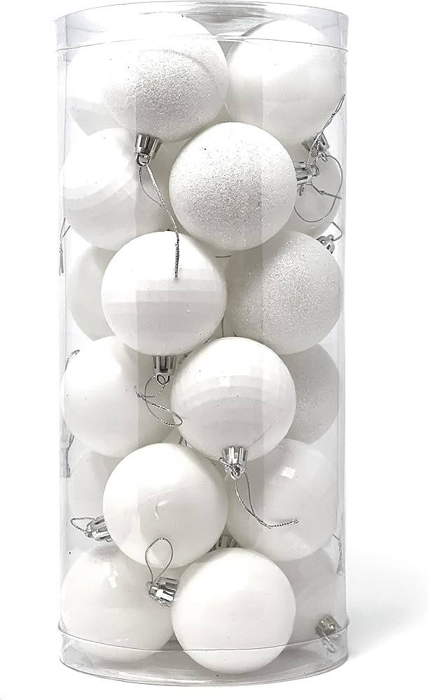 allgala 24 PK 2.33 Inch (6CM) Christmas Ornament Balls for Xmas Tree-4 Style-White | Amazon (US)