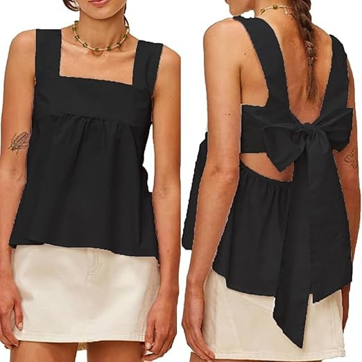 KOSUSANILL Y2k Gingham Tank Top Women Sleeveless Backless Square Neck Ruffle Peplum Babydoll Cami... | Amazon (US)