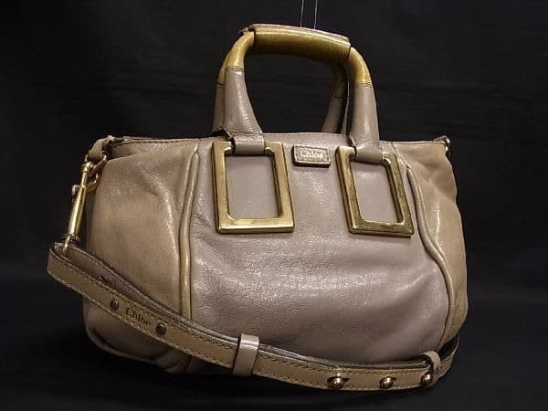 Chloe Ethel 2-way Shoulder Bag Tote Handbag Beige Leather Gold Logo Women Used | eBay US