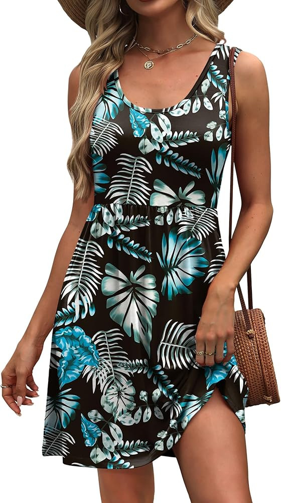 WIHOLL Women's Summer Dress 2026 A-Line Sleeveless Casual Sundress with Pockets Floral/Solid | Amazon (US)