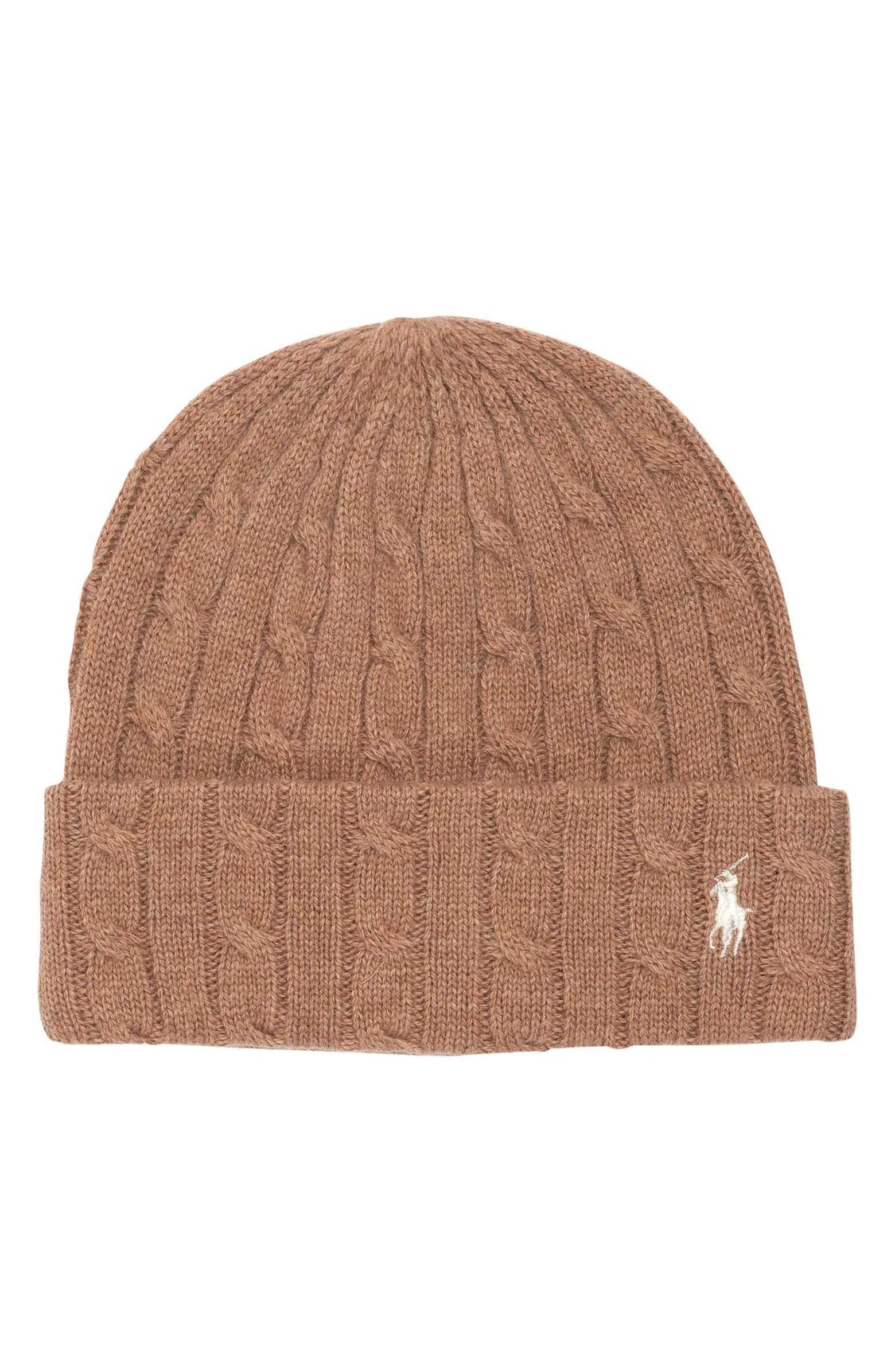Polo Ralph Lauren Logo Embroidered Wool & Cashmere Cable Beanie | Nordstrom | Nordstrom