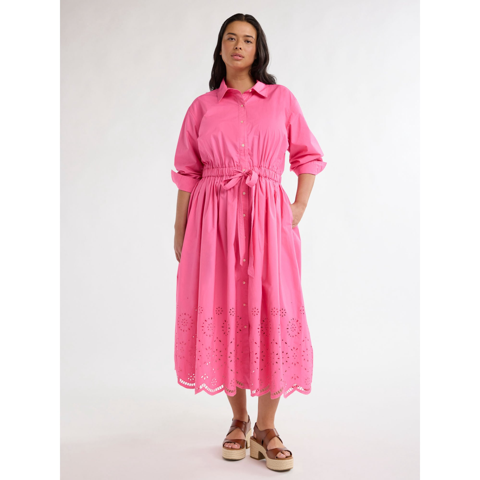 Free Assembly Women’s Plus Size Cotton Eyelet Maxi Shirtdress, Sizes 1X-4X | Walmart (US)