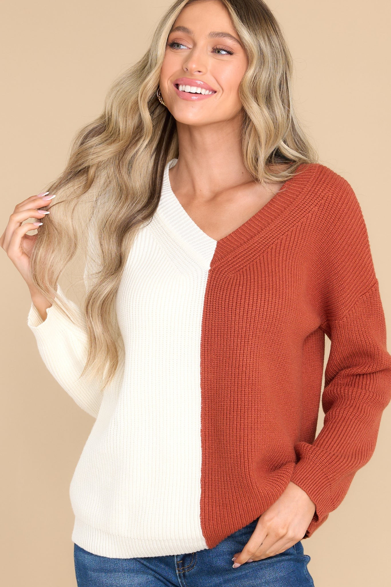 I Can't Decide Ivory And Ginger Sweater | Red Dress 