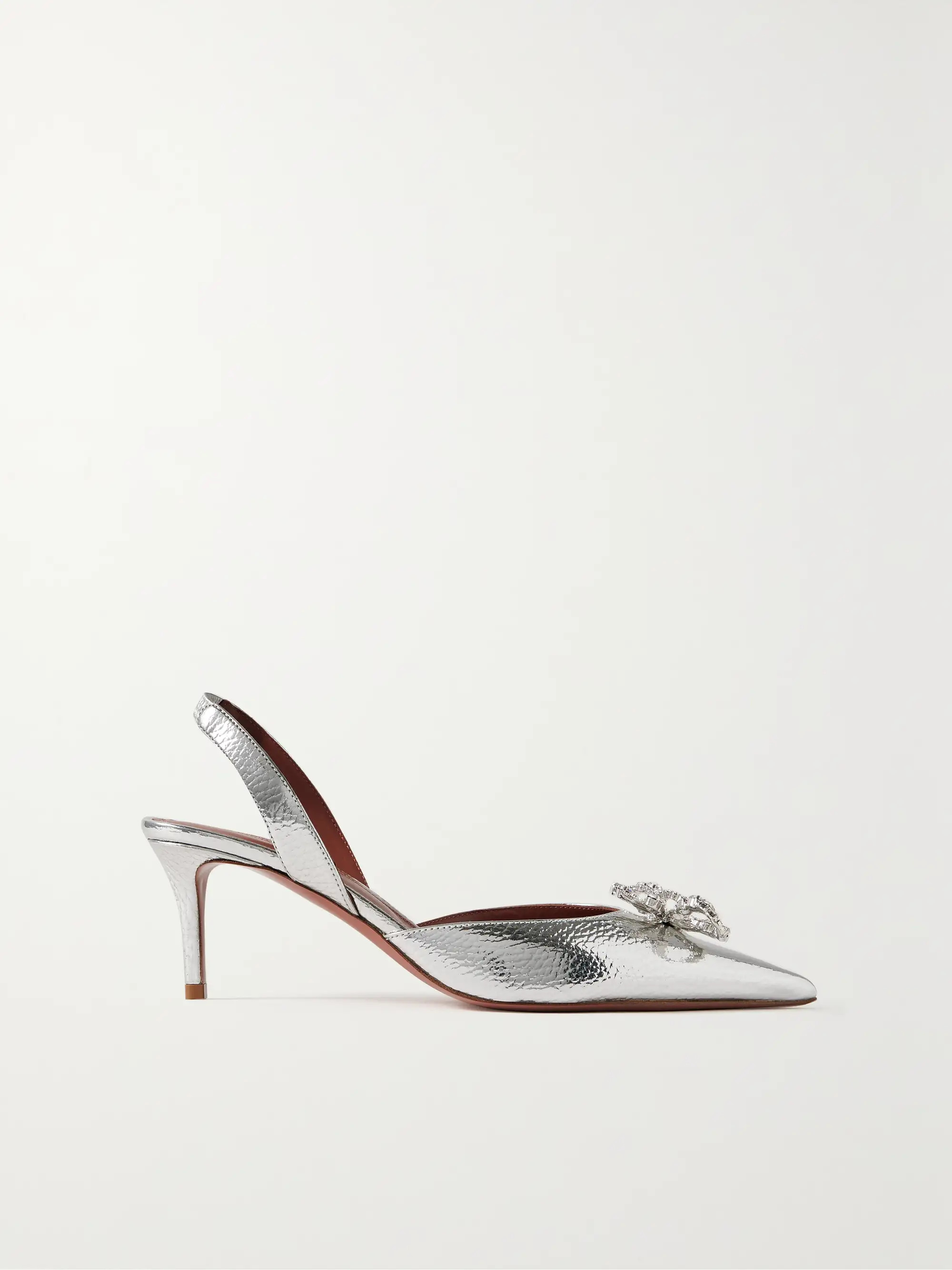 Rosie crystal-embellished metallic textured-leather slingback pumps | NET-A-PORTER (US)
