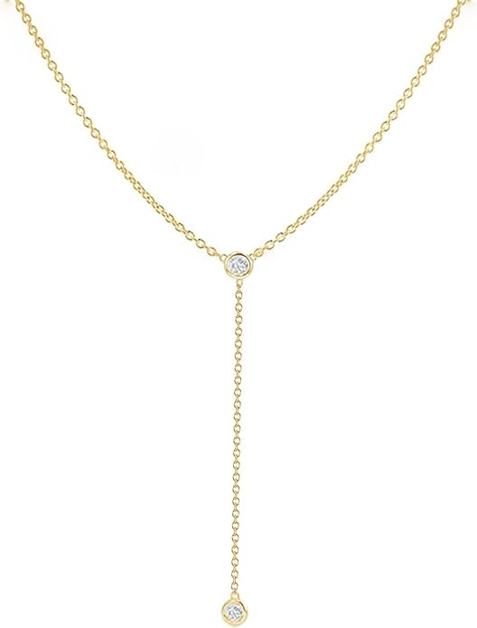 Gold Necklace for Women, Dainty Gold Long Necklaces 14k Gold Plated Prom Lariat Necklace Cute Cho... | Amazon (US)