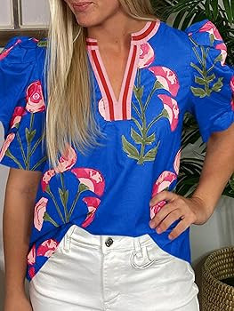 Cicy Bell Womens Puff Sleeve Floral Tops Summer Casual Dressy Blouses V Neck Print Boutique Shirt... | Amazon (US)