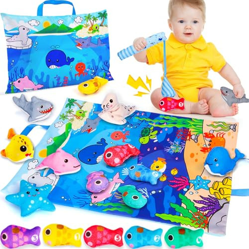 Montessori Toys for 1 Year Old Boy Girl Birthday Gift Baby Sensory Toys for Babies 6-12 12-18 Months Cloth Fishing Game Learning Crinkle Toys Rattle Stuffed Animals 8 9 10 11 12 Months Old Baby Toys | Amazon (US)