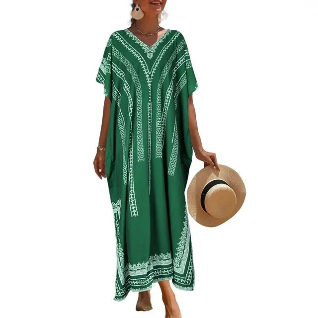 Plus Size Swimsuit Cover Up for Women Vintage Print Bathing Suit Cover Ups Casual Boho Kaftan Swi... | Walmart (US)