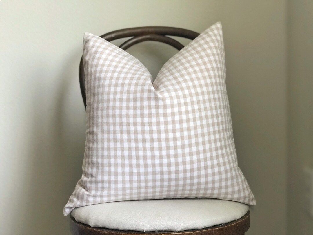 Light Beige Taupe Grey White Gingham Buffalo Plaid Check Throw Pillow Cover Coordinating Modern F... | Etsy (US)