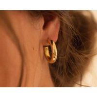 Chunky 14K Thick Gold Hoop Earring, Gold Vintage Statement Geometric Earring, Medium Hoop Earring, M | Etsy (US)