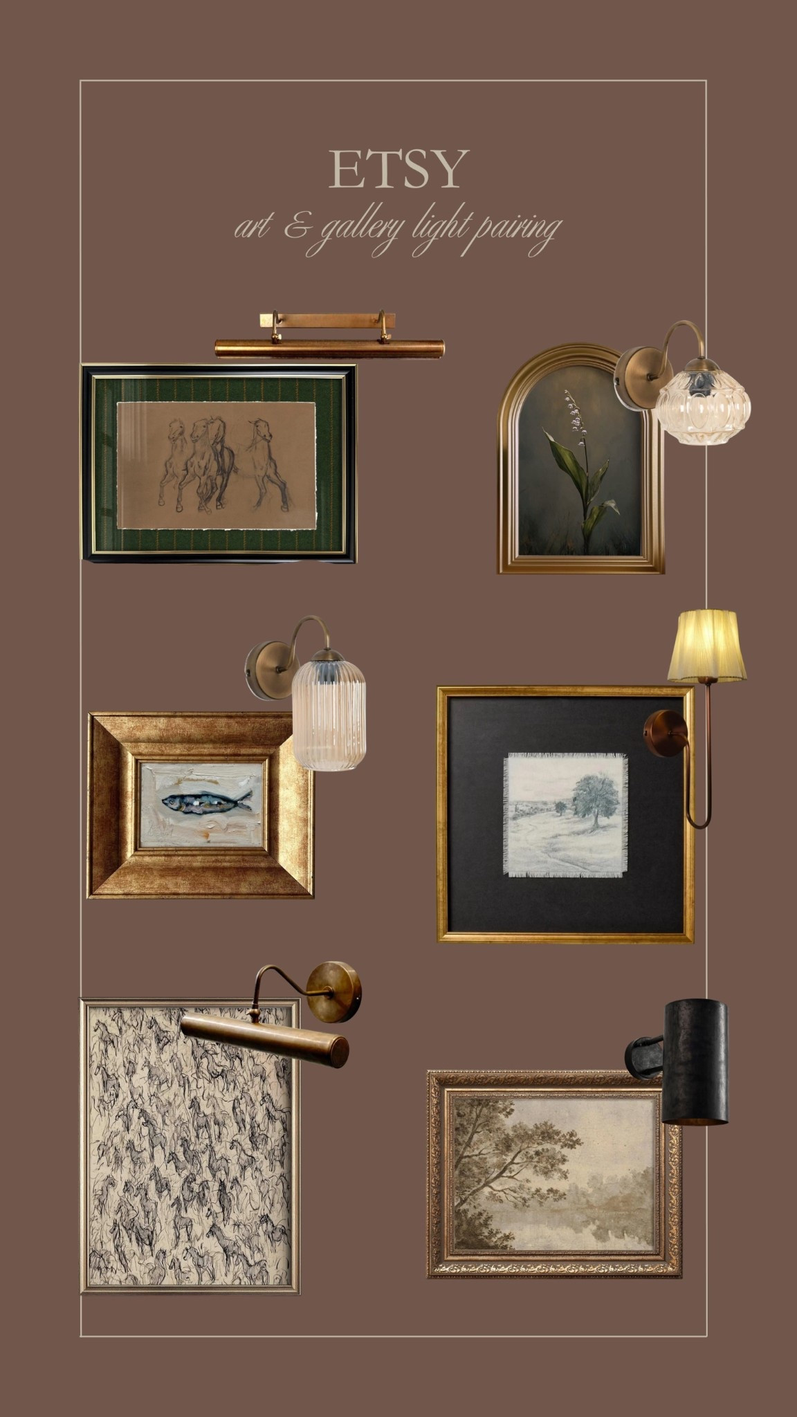 Etsy art and gallery light pairings 🤎 Loving these moody art pieces and vintage lamps! 

#LTKHome