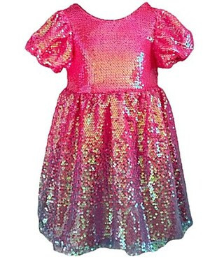 Lola  The Boys LittleBig Girls Ombre Sequin Shimmer Puff Sleeve Dress -  14 | Dillard's