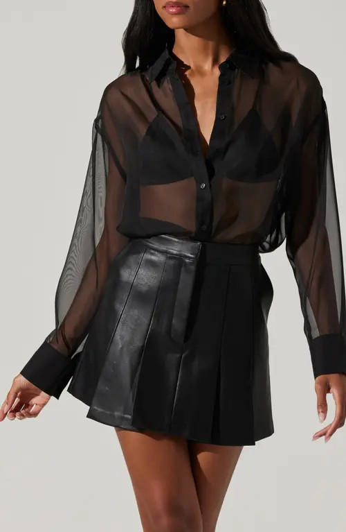 ASTR the Label Evie Sheer Button-Up Shirt in Black at Nordstrom, Size X-Small | Nordstrom