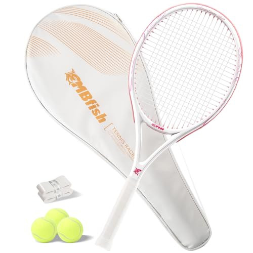 MBFISH Tennis Racket - Super Value Set with Pre-Strung, Comfortable Handle, 27'' Tennis Racquet for Adults, Includes 3 Tennis Balls, 2 Overgrips and 1 Tennis Bag Pink | Amazon (US)