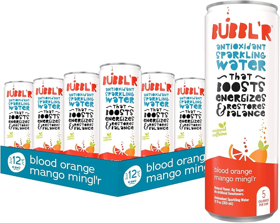 BUBBL'R blood orange mango mingl'r, Antioxidant Sparkling Water with Natural Caffeine, 0g Sugar, ... | Amazon (US)