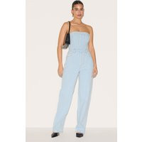 Light Blue Wash Bandeau Denim Jumpsuit | PrettyLittleThing US