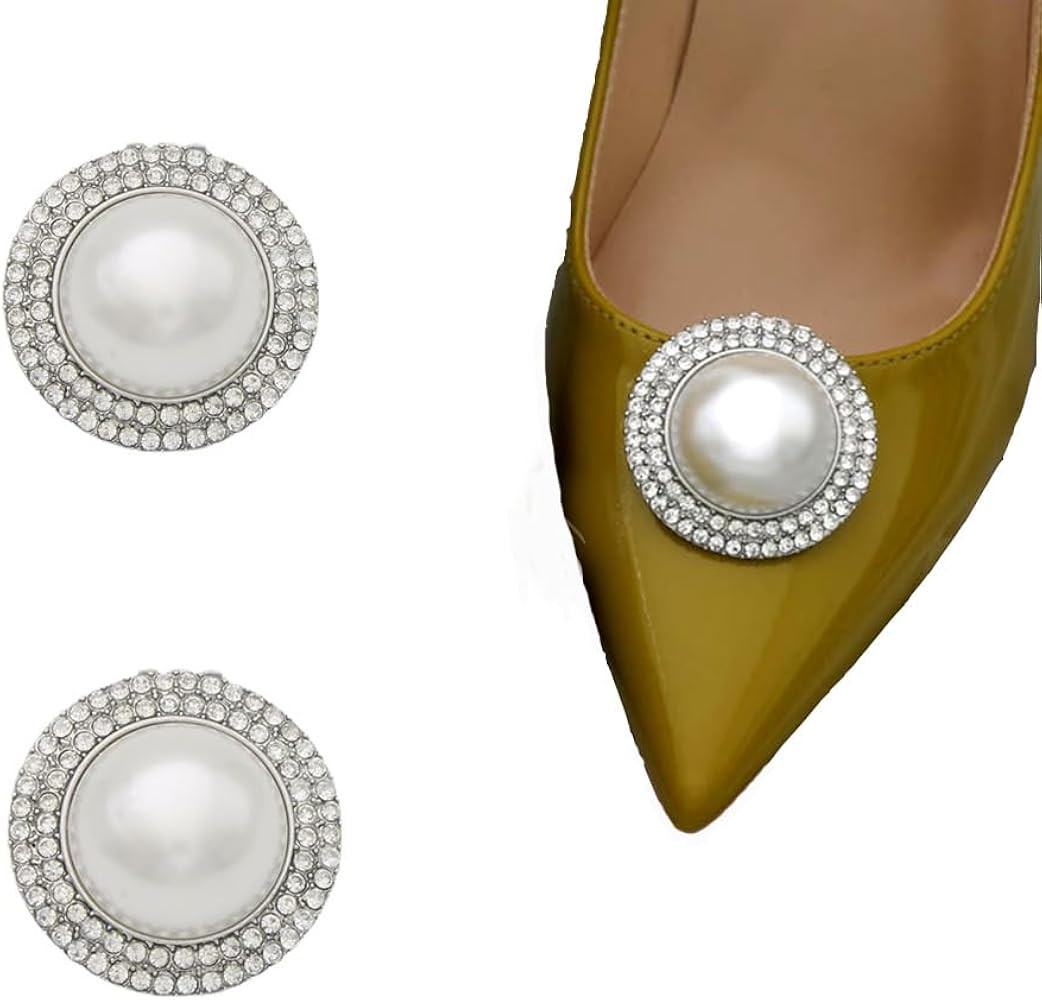 Rhinestone Shoe Clips Detachable Shoe Buckles Pearl Diamond Decoration Elegant Shoe Flowers for H... | Amazon (US)