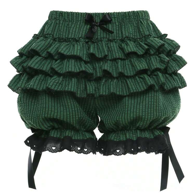 Womens Lolita Bloomers Ruffles Pumpkin Pants Bottom Shorts Lace Trim Layered High Waist Shorts Pe... | SHEIN