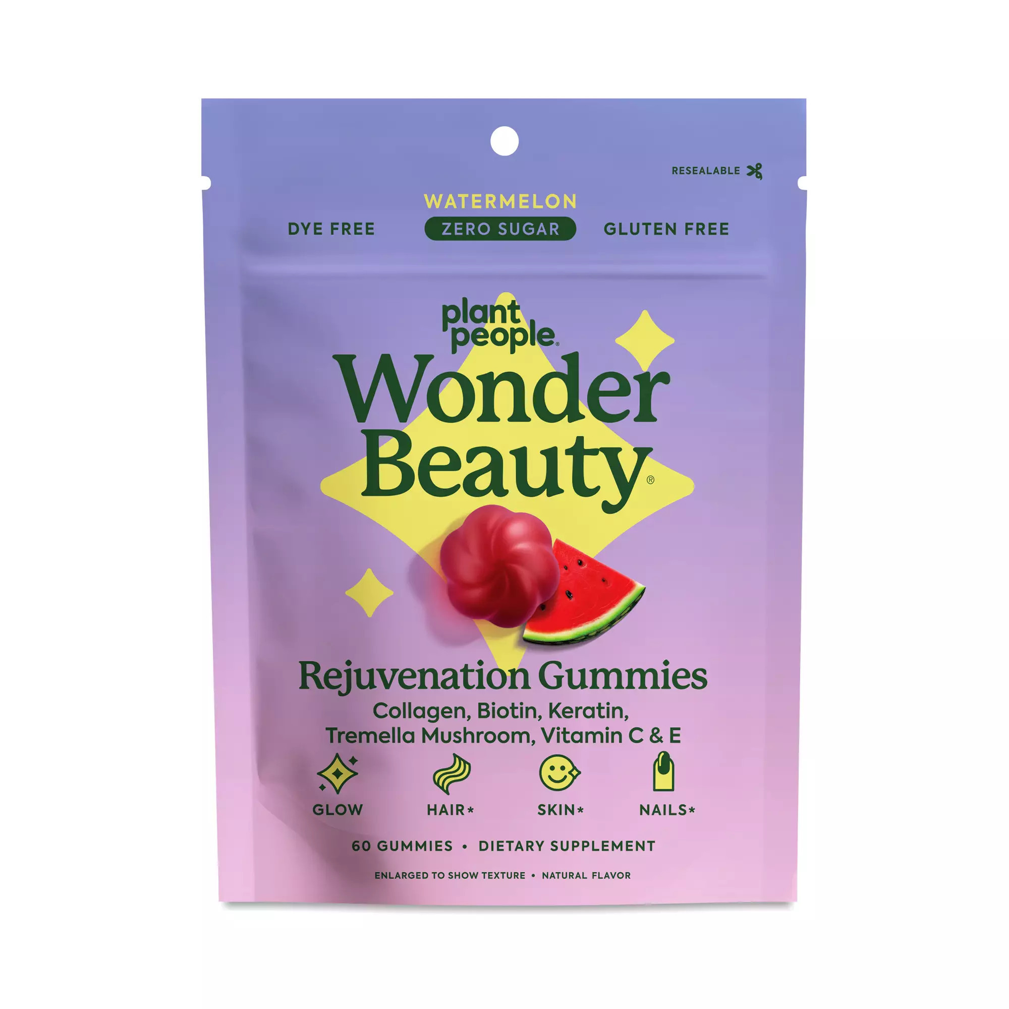 Plant People Wonder Beauty Rejuvenation Gummies, Watermelon 60 gummies | Thrive Market