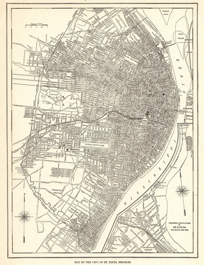 1928 Antique ST LOUIS Street MAP Vintage City Map of St Louis Black and White Gallery Wall Art Gi... | Etsy (US)