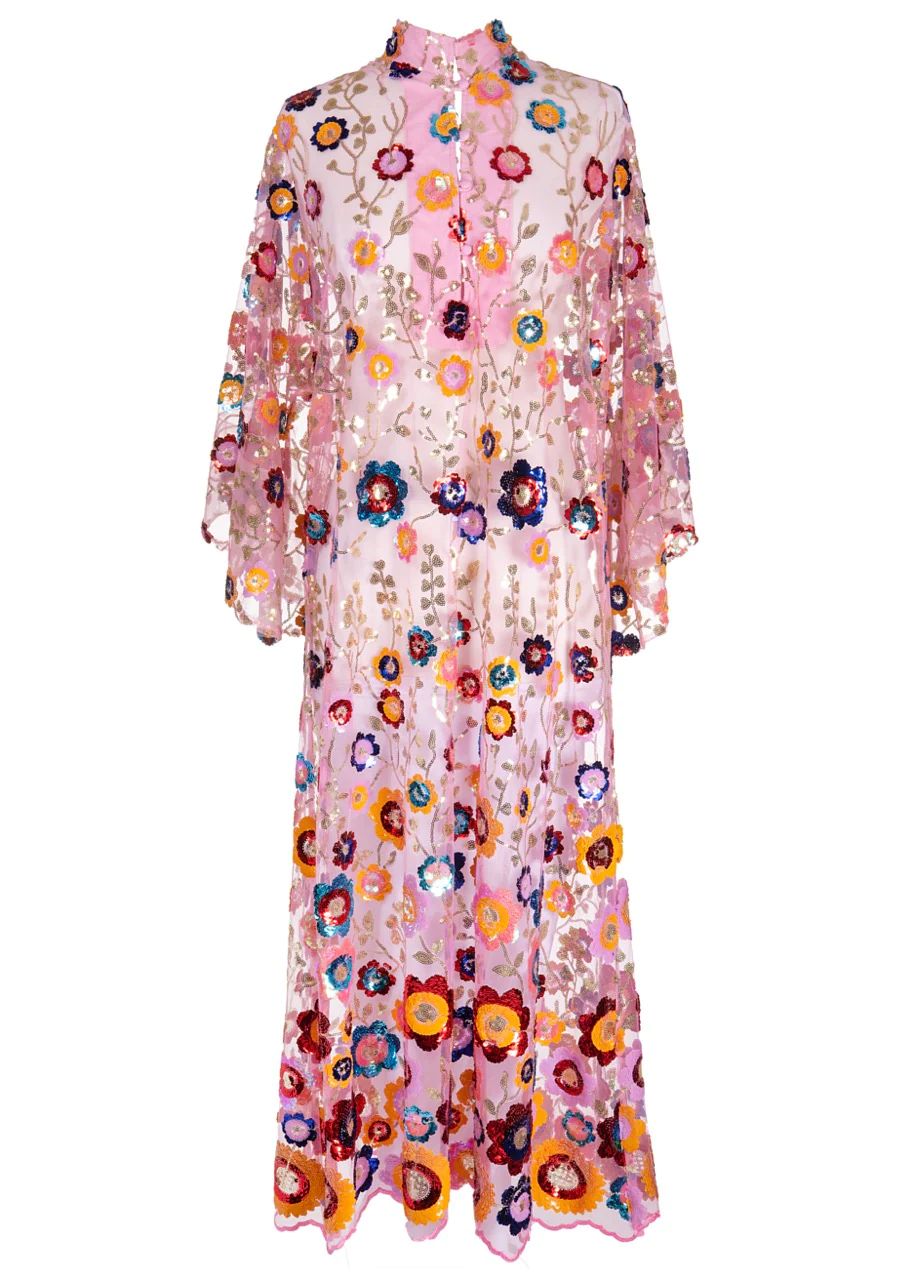 Pink Floral Sequin Maxi Caftan | Over The Moon