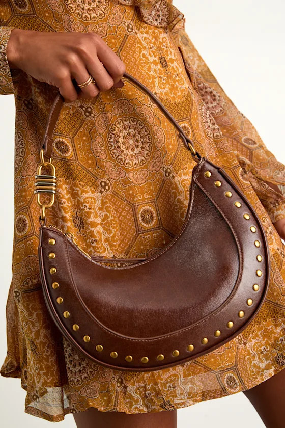 Bliamm Dark Brown Studded Vegan Leather Shoulder Bag | Lulus