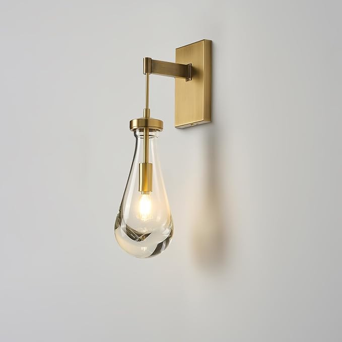 Raindrop Sconce Teardrop Sconce Hardwired Modern Brass Raindrop Glass Wall Sconce, Dimmable 17" B... | Amazon (US)