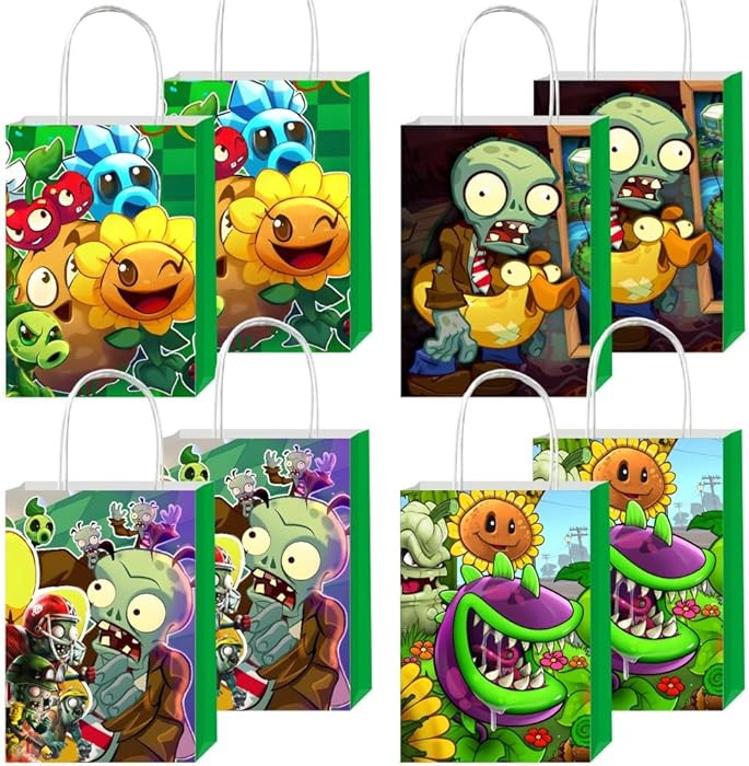 12pcs Plants Gift Bags Goodie Bags with Handles for Kids Birthday Party Decorations Supplies | Amazon (US)