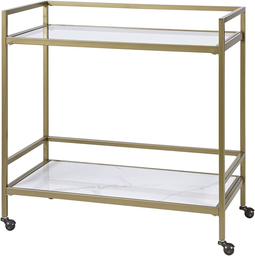 Martha Stewart Lionel Bar Cart for Home - Metal Base, Two Tiers Glass and Ceramic Shelves, Luxe R... | Amazon (US)
