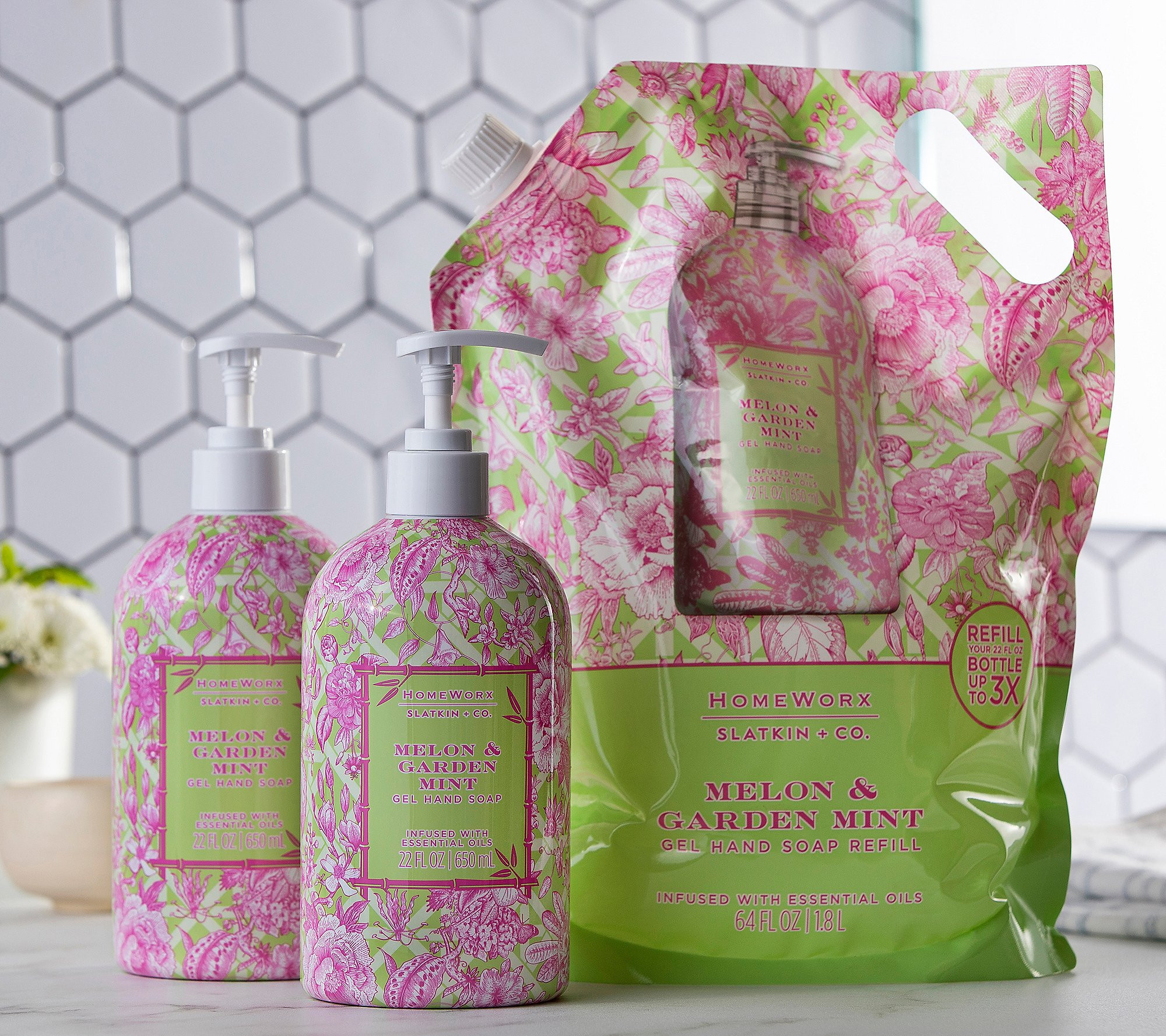 HomeWorx by Slatkin + Co. S/2 Soaps & Refill in Melon Mint | QVC