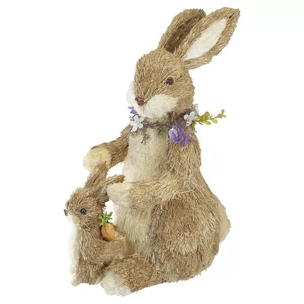14" Sisal Mommy and Baby Bunny Easter Figure | Kohl's