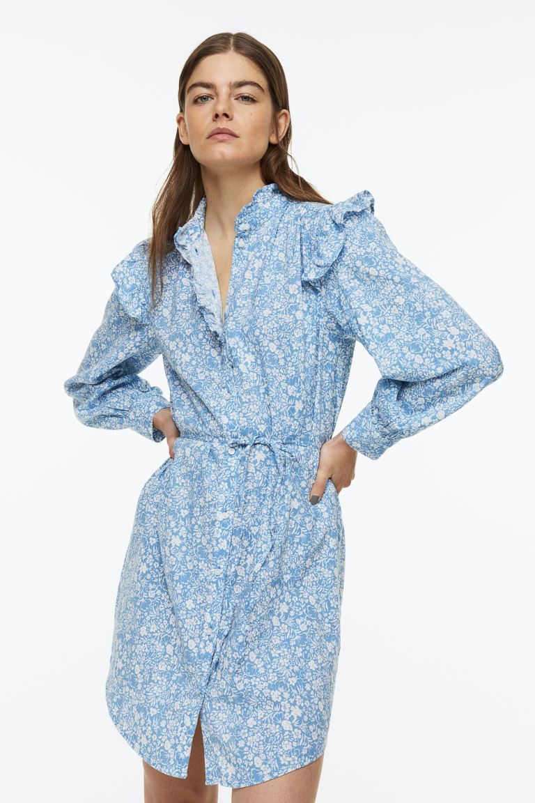 Ruffle-trimmed Dress | Blue Dress Dresses | Blue Floral Dress | Hm Dress Outfit | H&M (US + CA)
