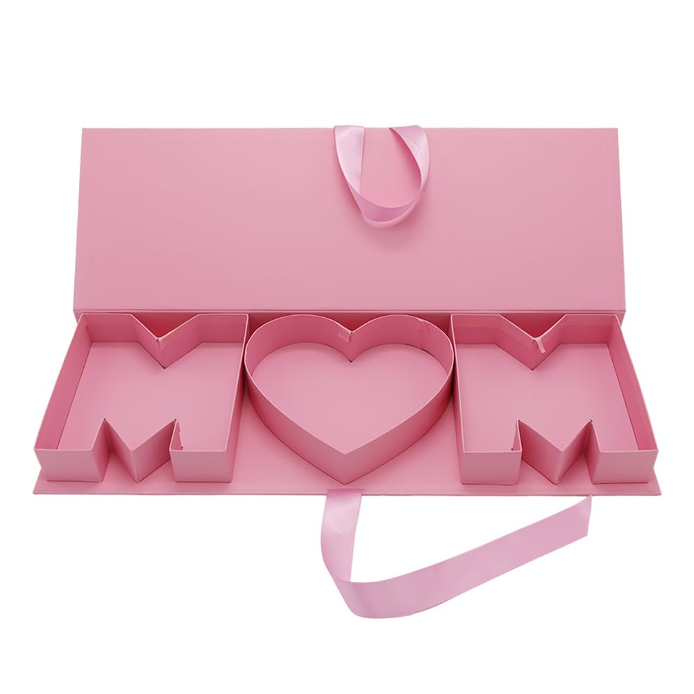 Empty Mothers Day MOM Letter Shaped Gift Box Paperboard Flower Chocolate Packaging (MOM, Pink) | Amazon (US)