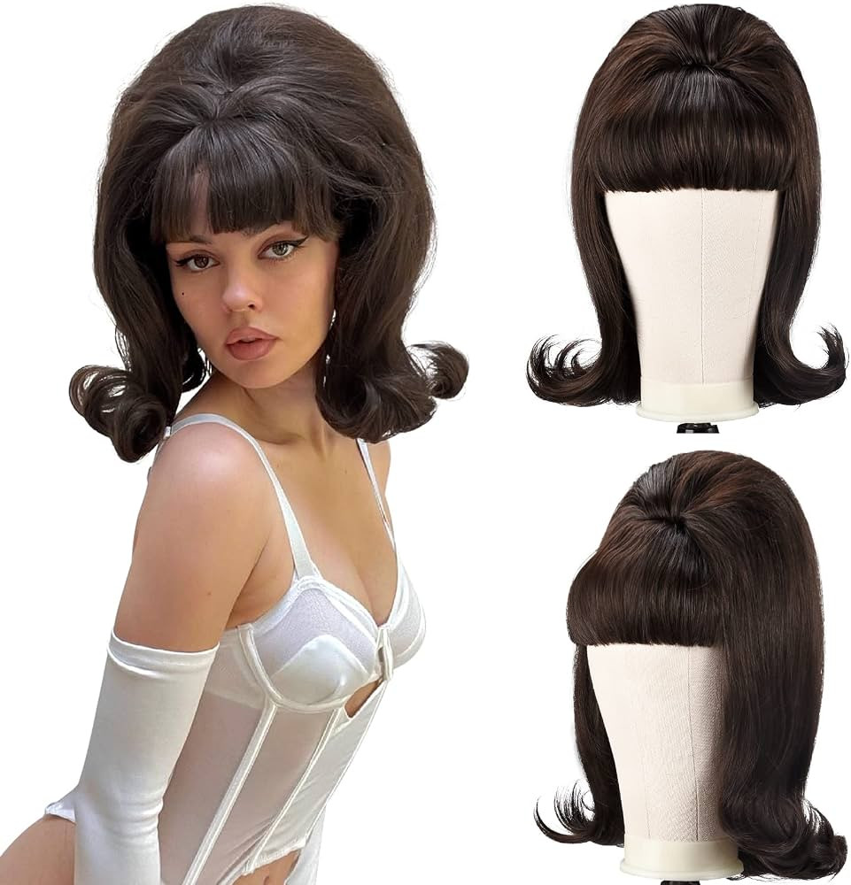 LONAI Retro Brown Wig 50s 60s 70s Wig with Bangs for Women Synthetic Hair for Halloween Costume P... | Amazon (US)