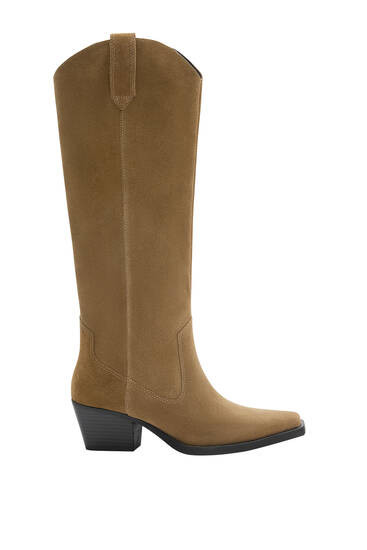 Leather knee-high cowboy boots - pull&bear | PULL and BEAR UK