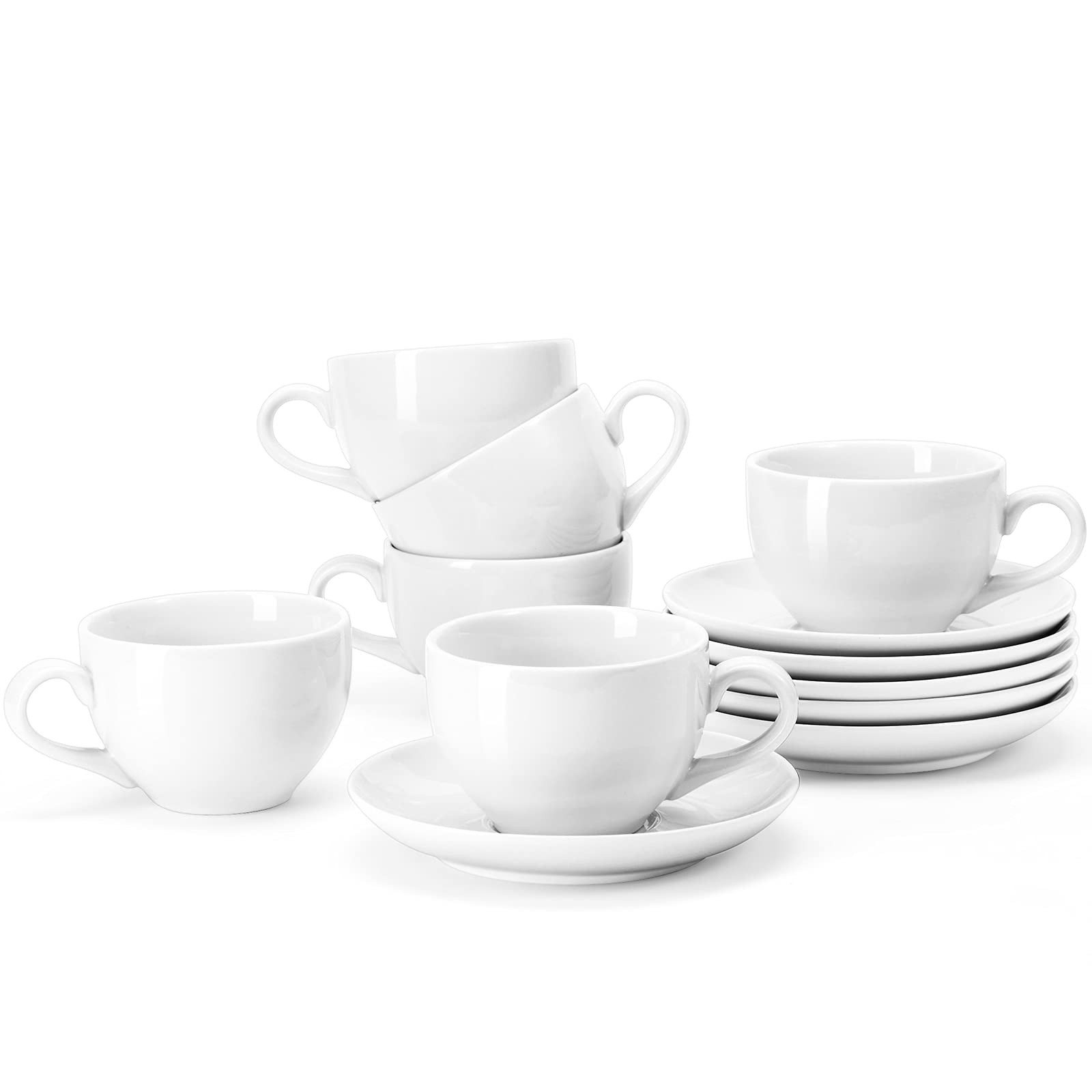 Yedio Porcelain Coffee Cups Set with Saucer, 6 Ounce White Porcelain Cup and Saucer Set for Cappu... | Amazon (US)
