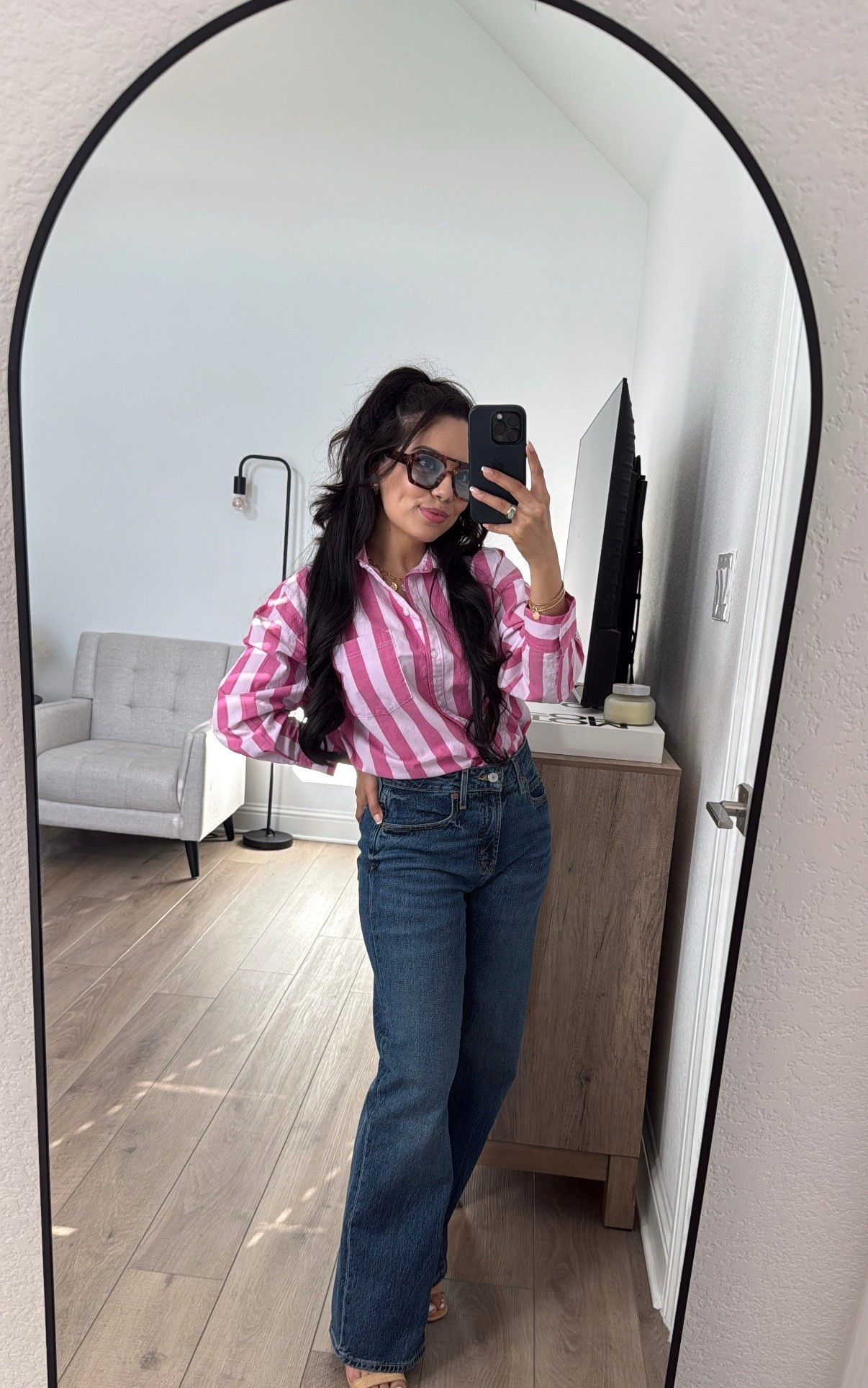 Pink top and denim combo💕
Top Oversized button down top was bought in store and is petite XS 
Jeans curvy petite 2 
Shoes Kohl’s size 5.5


#LTKSpringSale