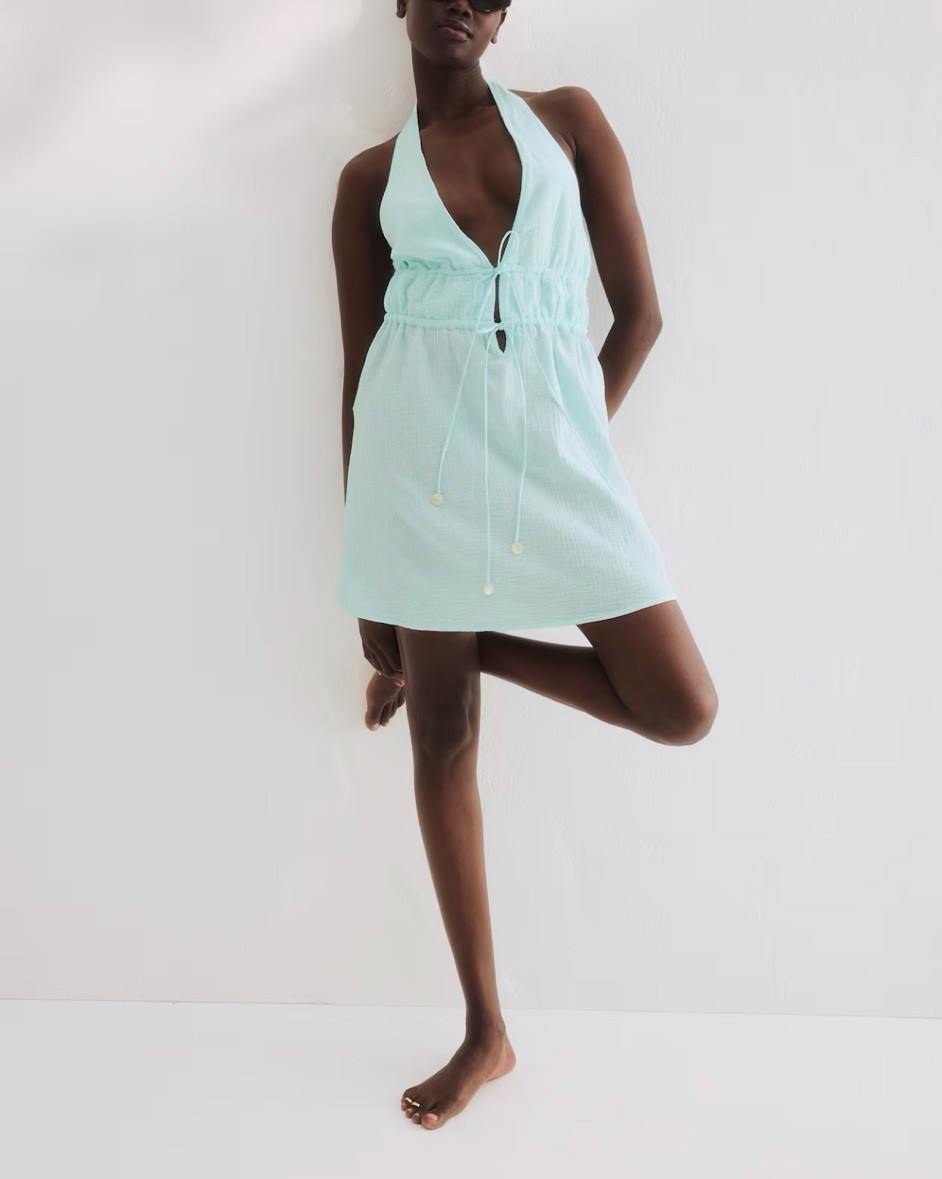 Aqua blue halter dress 
Mint green halter dress

#LTKSeasonal