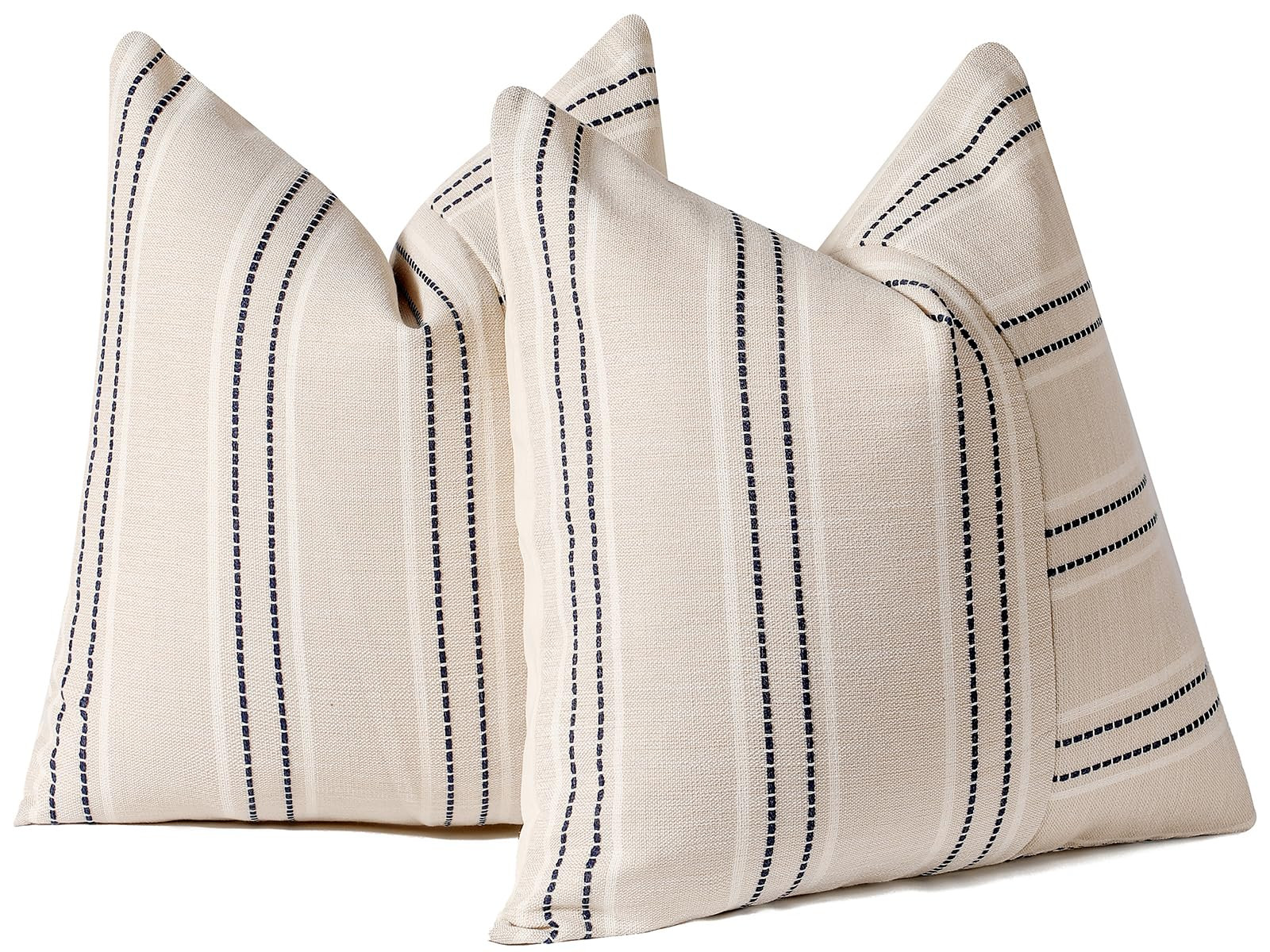 Hckot Decorative Throw Pillow Covers 18x18 Textured Striped Pillow Covers Linen Farmhouse Decor C... | Amazon (US)