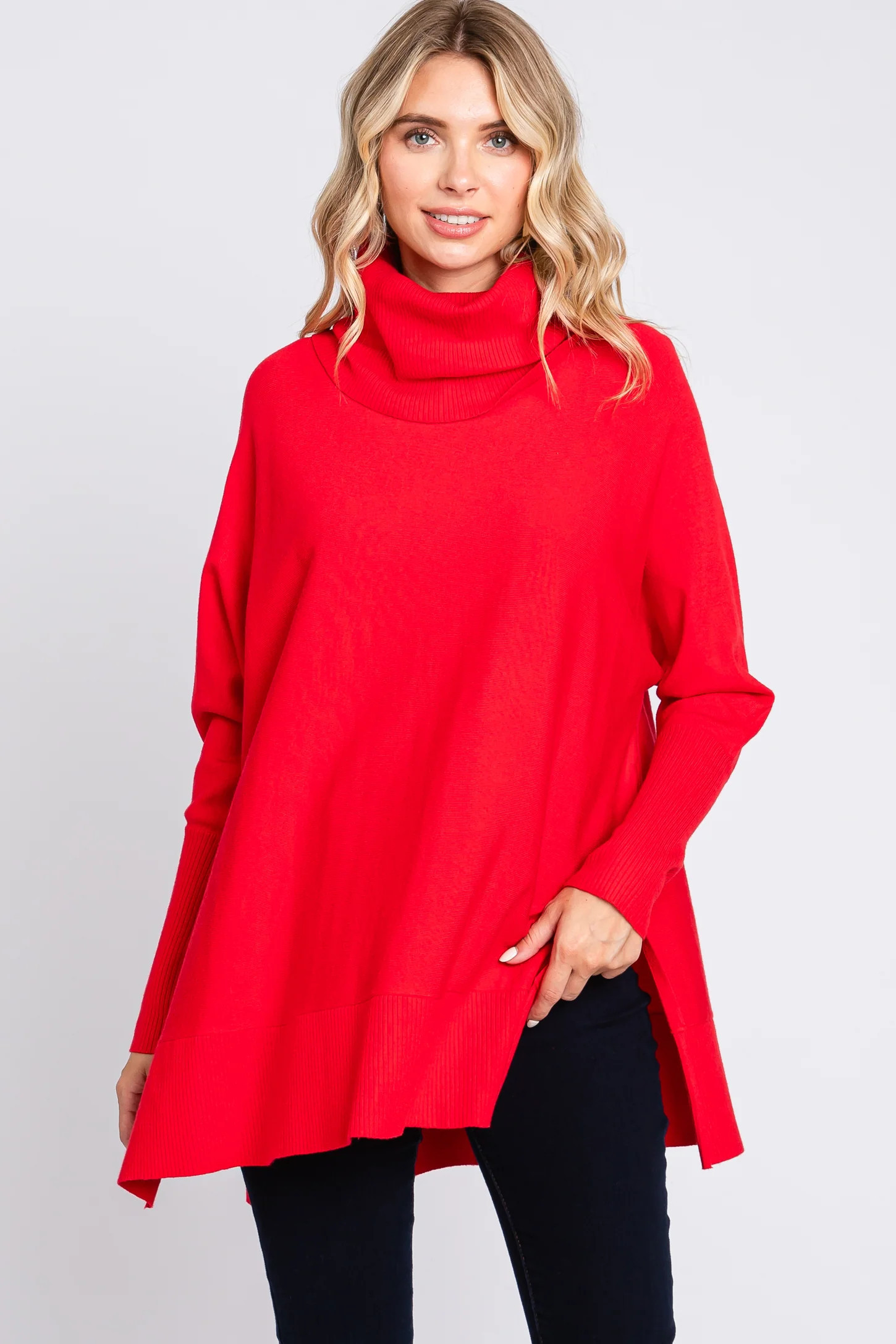 Red Cowl Neck Dolman Sleeve Maternity Sweater | PinkBlush Maternity