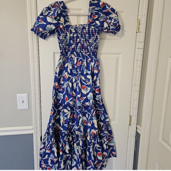Tory Burch Smocked Dress Celeb Royal Kate Painted Roses Collectors Large | Poshmark