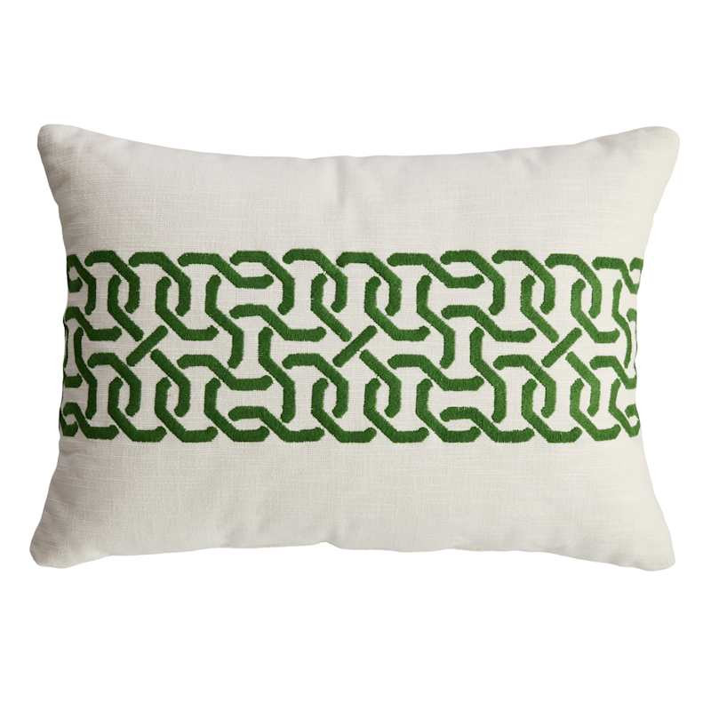 Green Textured Cotton Slub Throw Pillow with Embroidery, 14x20 | At Home