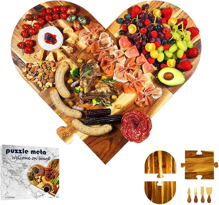 Large Charcuterie Board Set - 3 Pieces with Knife Set, Premium Acacia Wood Cheese Boards, Heart S... | Amazon (US)