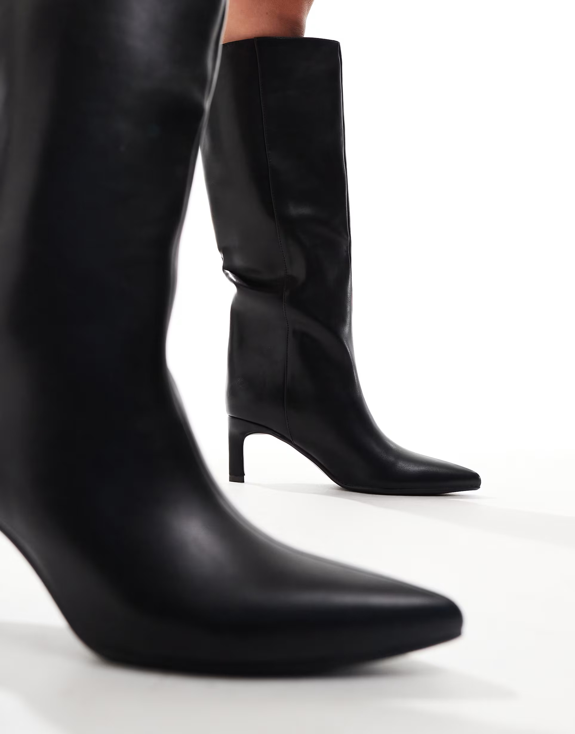 SEQWL knee high kitten heel boot in black PU | ASOS | ASOS (Global)