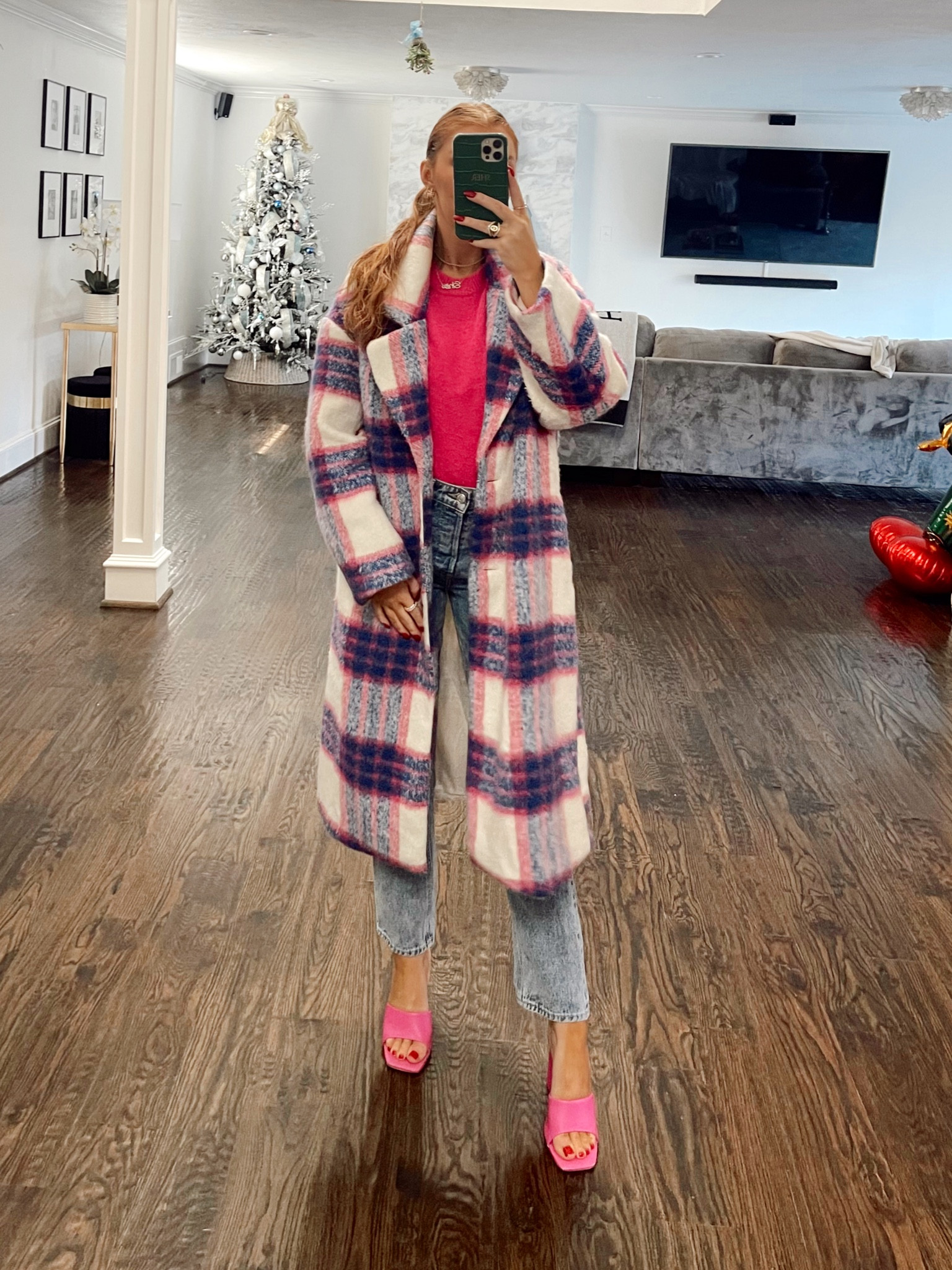 Plaid jacket. Coat. Pink sweater. Pink heels. Revolve. Vici. Outfit ideas. Ootd. Outfits  

#LTKSeasonal #LTKunder100 #LTKstyletip