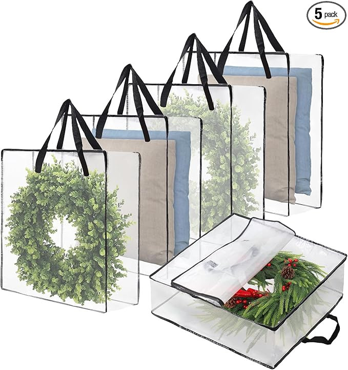 Wreath Storage Bag 5 Packs, 26 Inches 95 L Wreath Storage Container for Home Storage, Storage Bag... | Amazon (US)