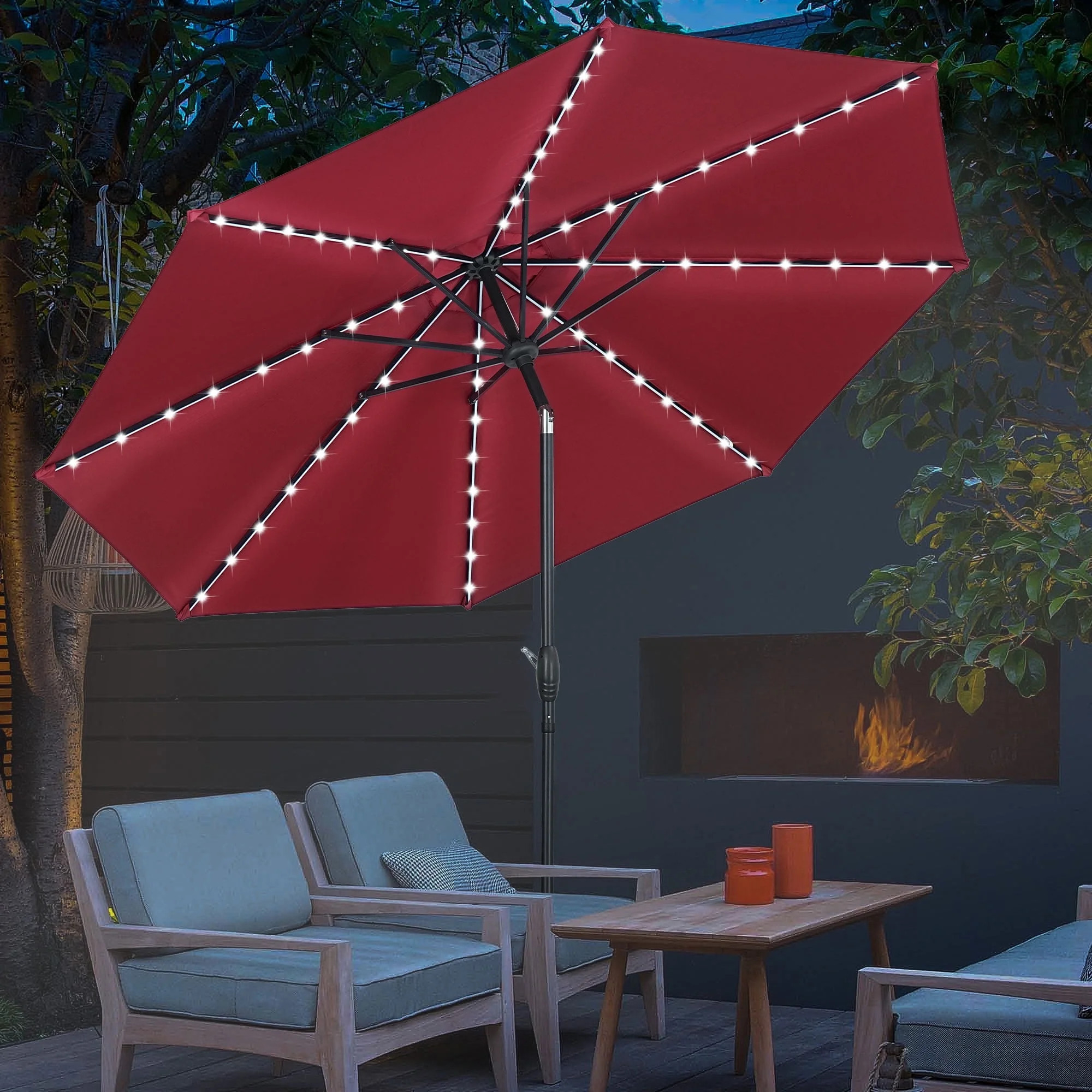 Autlaycil 10 ft Solar Patio Umbrellas with 8 Strip Lights for Market Outdoor Pool, Steel Tilt Cra... | Walmart (US)