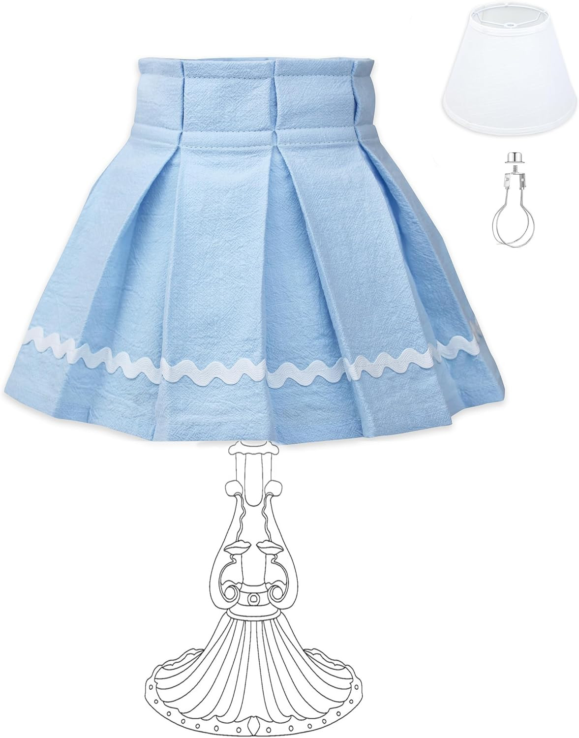 Cloth Lampshade Cover Set, Handmade Removable Dustproof Light Cover for Table Desk and Floor Lamps Country Decorative Home Decor Small Pleated Lamp Shade Easy Assembly(5"x9"x7", Blue) | Amazon (US)